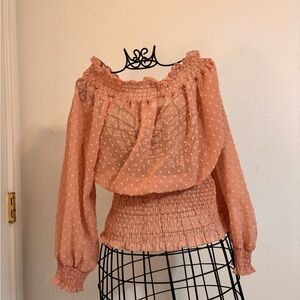 Women's Pink Off-Shoulder Smocked Top